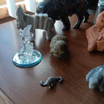 GLASS MICKEY MOUSE AND A COLLECTION OF ANIMAL FIGURES