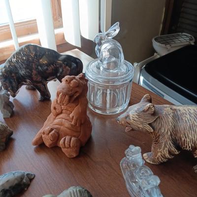 GLASS MICKEY MOUSE AND A COLLECTION OF ANIMAL FIGURES