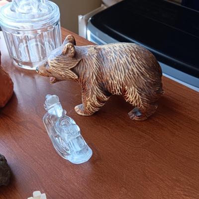 GLASS MICKEY MOUSE AND A COLLECTION OF ANIMAL FIGURES