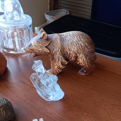 GLASS MICKEY MOUSE AND A COLLECTION OF ANIMAL FIGURES