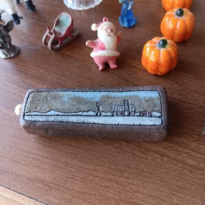 BRASS CONTAINER FROM INDIA, HARMONICA AND OTHER MISC ITEMS