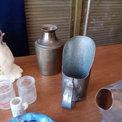 BRASS CONTAINER FROM INDIA, HARMONICA AND OTHER MISC ITEMS