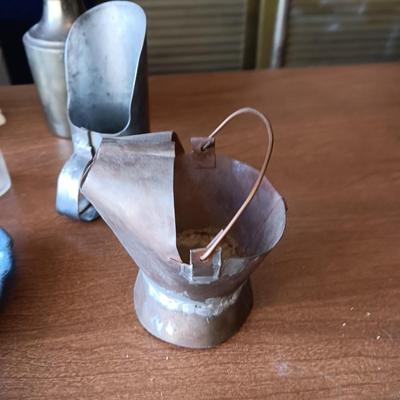 BRASS CONTAINER FROM INDIA, HARMONICA AND OTHER MISC ITEMS