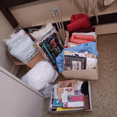 SEWING MATERIAL, CRAFT PAMPHLETS & SMALL PILLOWS