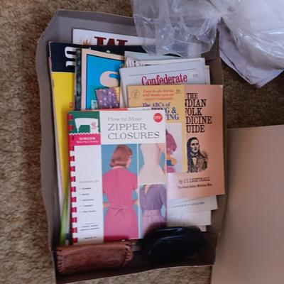 SEWING MATERIAL, CRAFT PAMPHLETS & SMALL PILLOWS