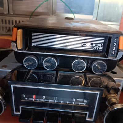 OLD SCHOOL AUTO 8-TRACK PLAYER, AM RADIO AND 2 SETS OF SPEAKERS
