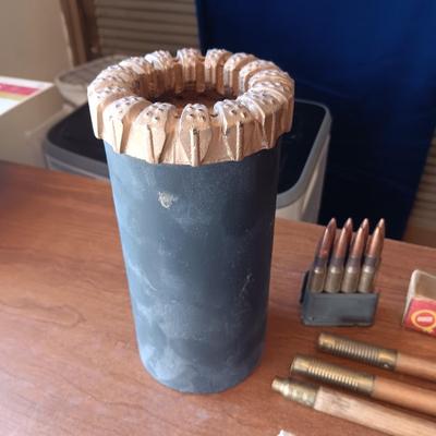 DIAMOND STUDDED CORE SAMPLE DRILLING BIT, RIFLE CLEANING ROD, DUCK CALL, HORN AND MORE
