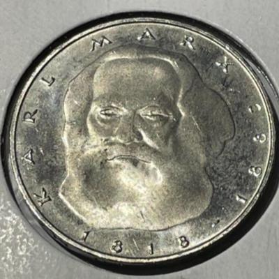 (2) GERMANY 1983 Commemorative 5 Deutsche Mark Coins, 100th Anniversary of Karl Marx's Death.