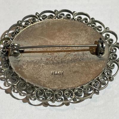 Vintage OVAL Glass Micro-mosaic Gold-tone Pin/Brooch 1.75" Wide Made in Italy VG Preowned Condition.