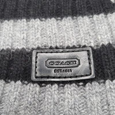 COACH Cashmere Blend Scarf Black/Grey Stripe