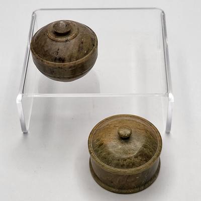 Two Mini Alabaster Stone Trinket Boxes