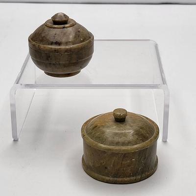 Two Mini Alabaster Stone Trinket Boxes