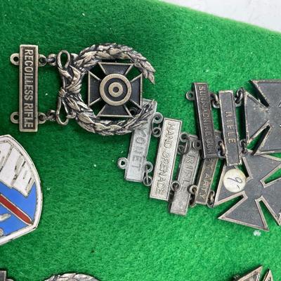 WWII US ARMY QUALIFICATION MEDALS, BADGES/PINS AND MORE (Sterling silver).