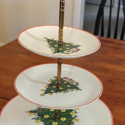 Christmas Serving Tower- Red Trim