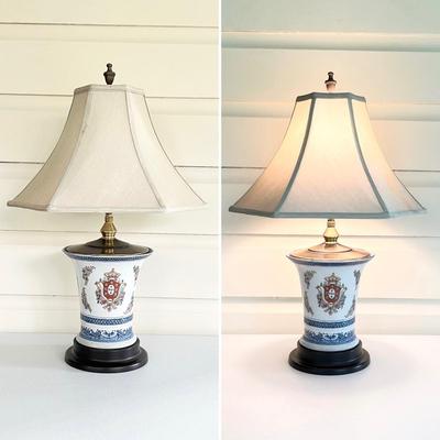 ORIENTAL ACCENT ~ One (1) Porcelain & Bronze Lamp With Wood Base