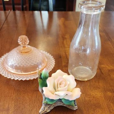 Vintage Pink Candy Dish, Vase, Decorative Flower