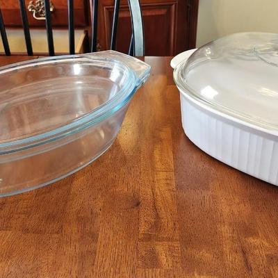 Set Of Three Large Glass Baking Dishes, Third Dish Can Be Used As Lid For Second Dish