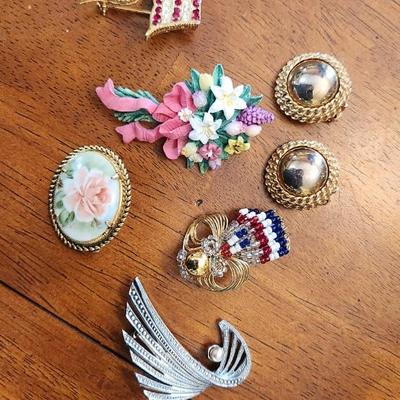 Set Of Six Clip Earrings And Broches