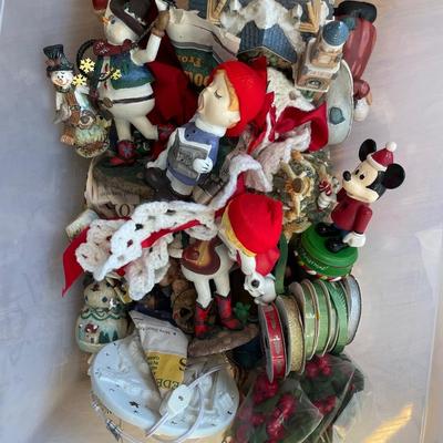 Tote of vintage Christmas items
