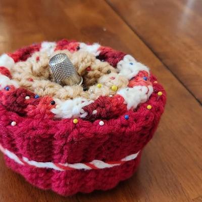 Crocheted Pin Cushion With Thimble Holder