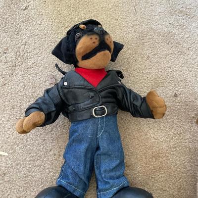 Holiday bears and dog with leather jacket