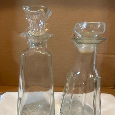 Vintage bottle w/pour spout/stopper, Vintage good seasons glass bottle w/stopper,