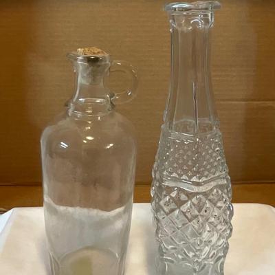 Vintage Clear bottle w/spout/handles, Vintage vase