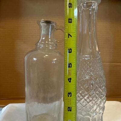 Vintage Clear bottle w/spout/handles, Vintage vase