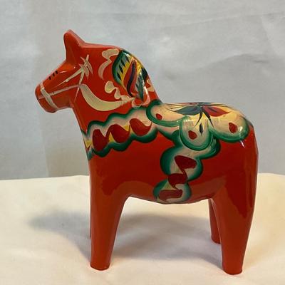 Vintage Rare Nils Olsson Red Dala Horse. Dalarna Swedish Design Folk Art