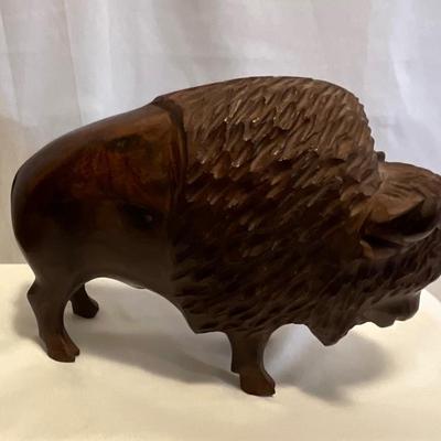 Beautiful Hand Carved Buffalo, mahogany wood