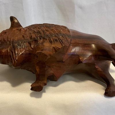 Beautiful Hand Carved Buffalo, mahogany wood