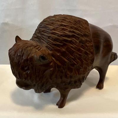 Beautiful Hand Carved Buffalo, mahogany wood