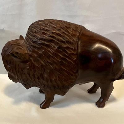 Beautiful Hand Carved Buffalo, mahogany wood