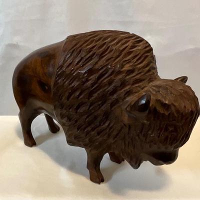 Beautiful Hand Carved Buffalo, mahogany wood