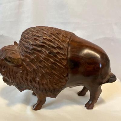 Beautiful Hand Carved Buffalo, mahogany wood