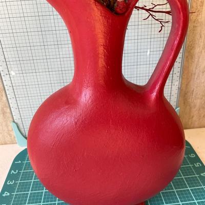 Red Tall vase with bird house decor