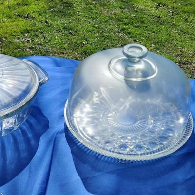 Glass Cake Plate With Lid And Serving Bowl With Lid