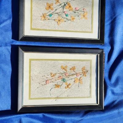 Set Of Original Pressed Flowers on linen paper matted and Framed 7.25