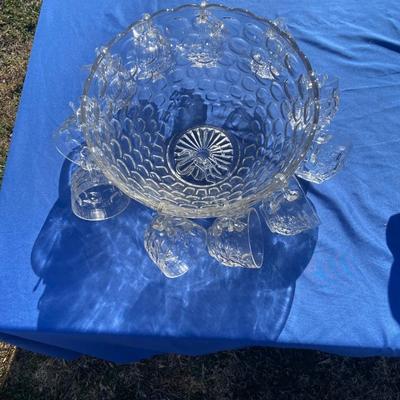 Crystal Punch Bowl With 11 Cups