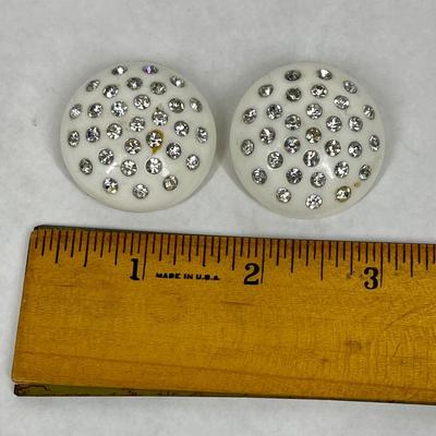 Round Ceramic Vintage Earrings with Rhinestones Clip-on
