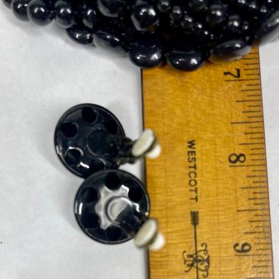 Vintage Multi Stand Black Plastic Bead Necklace with bracelet and earrings