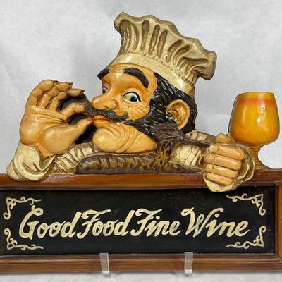 Gourmet Chef Vintage Wood 3D Sign (GOOD FOOD FINE WINE) 18 1/2â€ Wide X 15 1/2â€ Tall