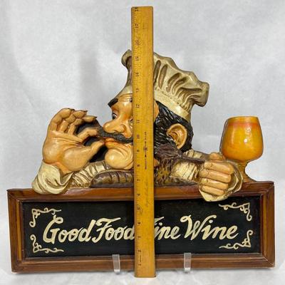Gourmet Chef Vintage Wood 3D Sign (GOOD FOOD FINE WINE) 18 1/2â€ Wide X 15 1/2â€ Tall