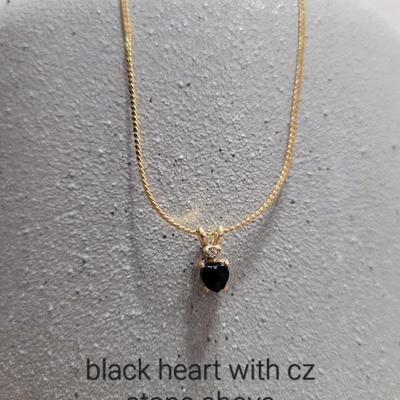 Costume Jewelry - Chain Necklace With Black Heart CZ Stone