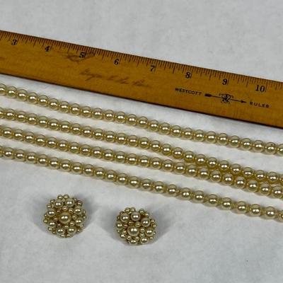 Vintage Gold Pearl Necklace and Clip-on Earrings set
