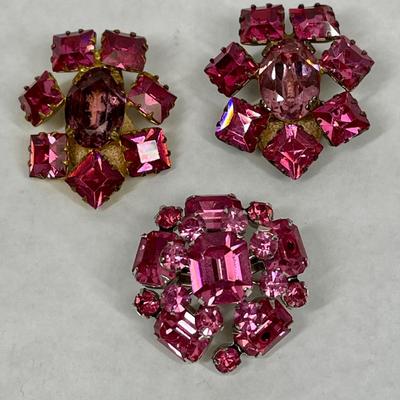 Dark Pink or Majenta Cip-on Earrings and Brooch Pin
