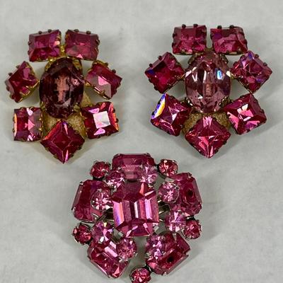 Dark Pink or Majenta Cip-on Earrings and Brooch Pin