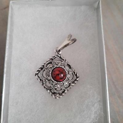 Costume Jewelry - Red And Silver Pendant