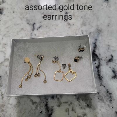 Costume Jewelry - Three Pairs Of Gold Tone Earrings