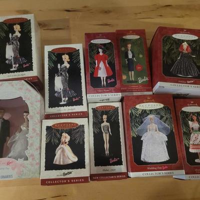 Set Of Barbie Christmas Hallmark Ornaments (And One Ken)